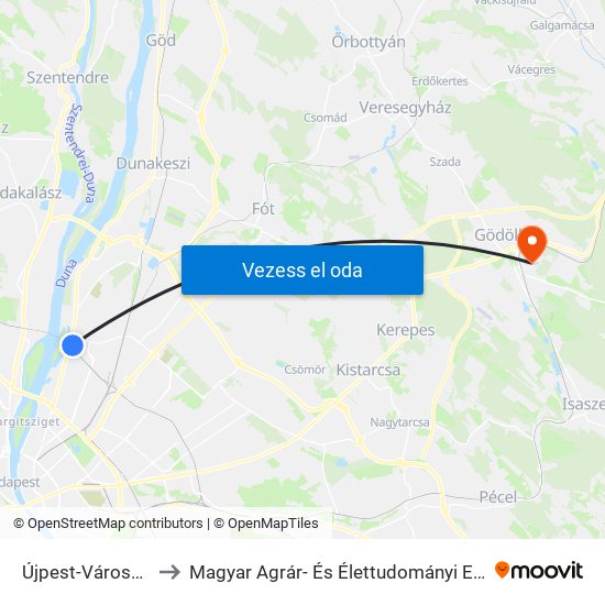 Újpest-Városkapu to Magyar Agrár- És Élettudományi Egyetem map