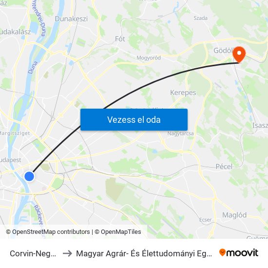 Corvin-Negyed to Magyar Agrár- És Élettudományi Egyetem map