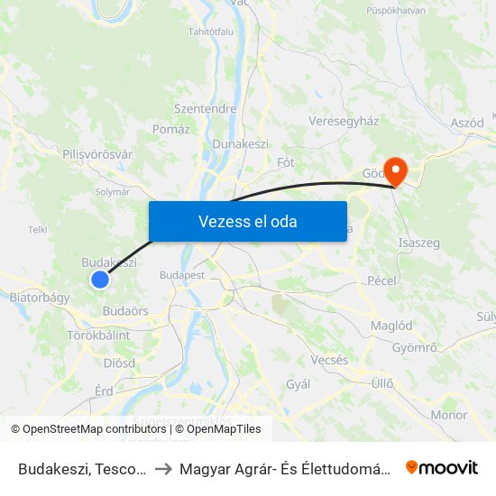 Budakeszi, Tesco Áruház to Magyar Agrár- És Élettudományi Egyetem map