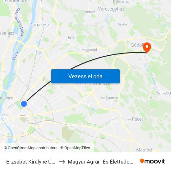 Erzsébet Királyné Útja, Aluljáró to Magyar Agrár- És Élettudományi Egyetem map