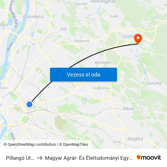 Pillangó Utca to Magyar Agrár- És Élettudományi Egyetem map