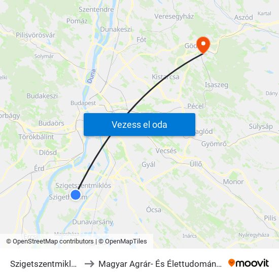 Szigetszentmiklós Alsó to Magyar Agrár- És Élettudományi Egyetem map