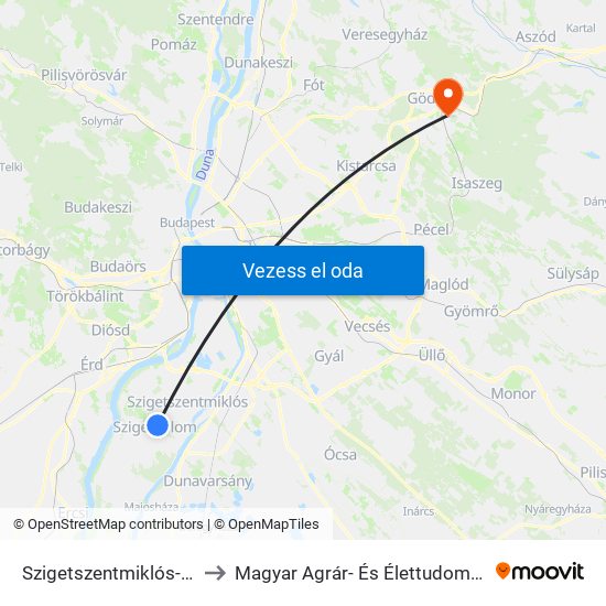 Szigetszentmiklós-Gyártelep to Magyar Agrár- És Élettudományi Egyetem map