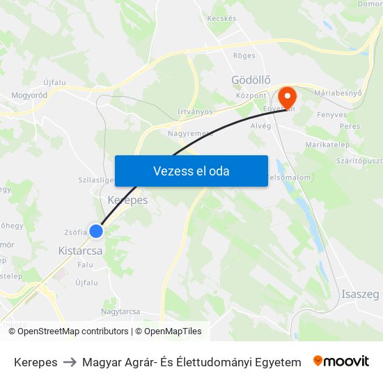 Kerepes to Magyar Agrár- És Élettudományi Egyetem map