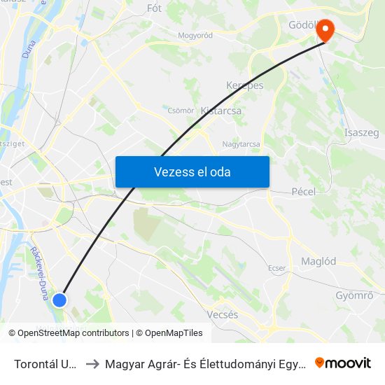 Torontál Utca to Magyar Agrár- És Élettudományi Egyetem map