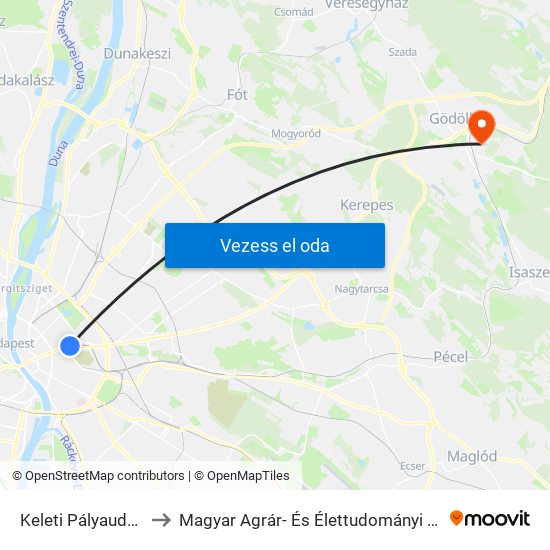 Keleti Pályaudvar M to Magyar Agrár- És Élettudományi Egyetem map