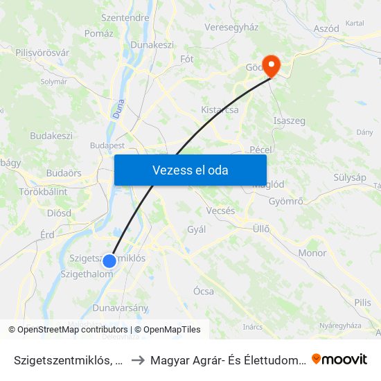Szigetszentmiklós, Városháza to Magyar Agrár- És Élettudományi Egyetem map