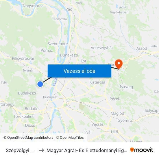 Szépvölgyi Dűlő to Magyar Agrár- És Élettudományi Egyetem map
