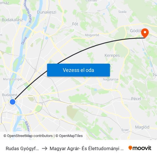 Rudas Gyógyfürdő to Magyar Agrár- És Élettudományi Egyetem map