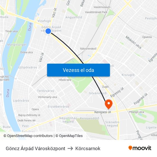 Göncz Árpád Városközpont to Körcsarnok map