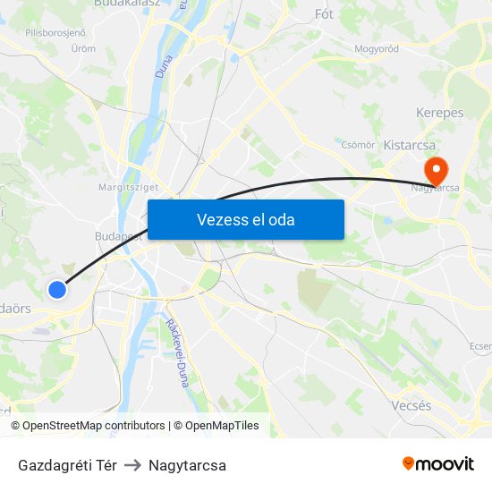 Gazdagréti Tér to Nagytarcsa map