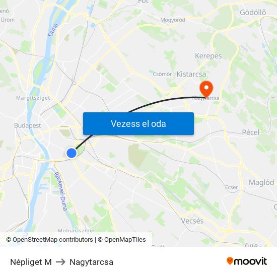 Népliget M to Nagytarcsa map
