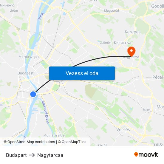 Budapart to Nagytarcsa map