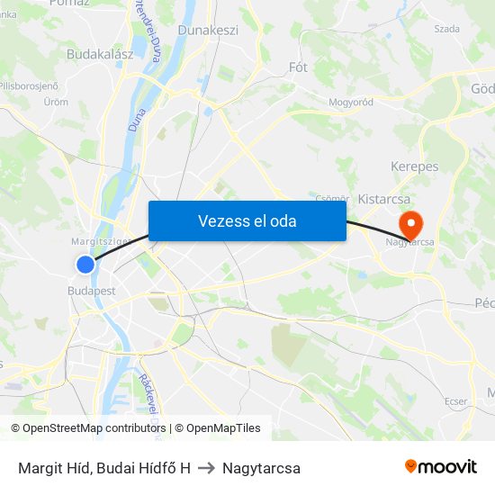 Margit Híd, Budai Hídfő H to Nagytarcsa map