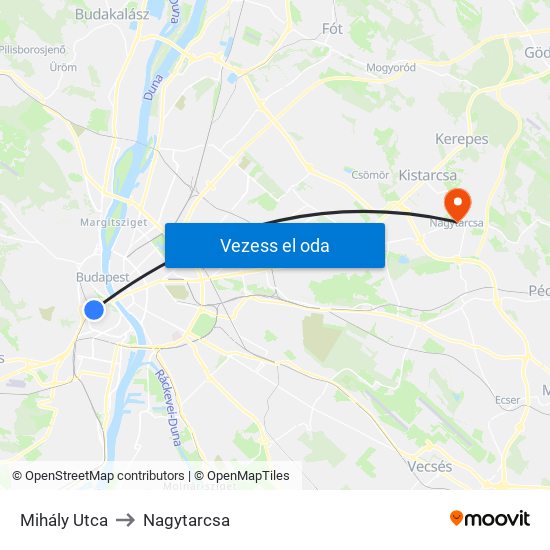 Mihály Utca to Nagytarcsa map