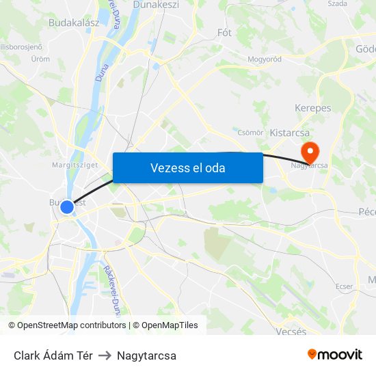 Clark Ádám Tér to Nagytarcsa map