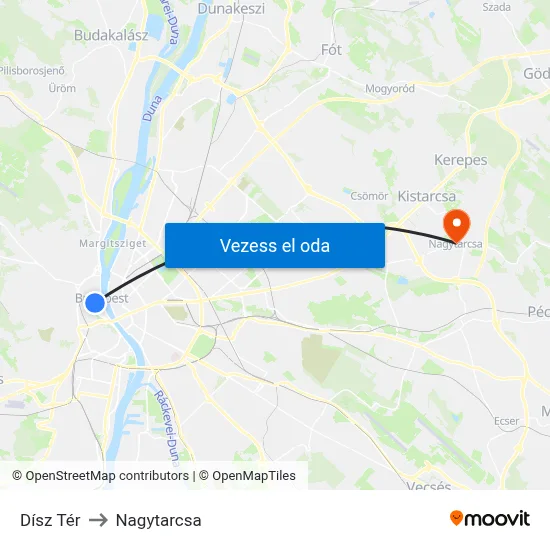 Dísz Tér to Nagytarcsa map