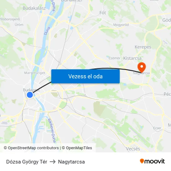 Dózsa György Tér to Nagytarcsa map