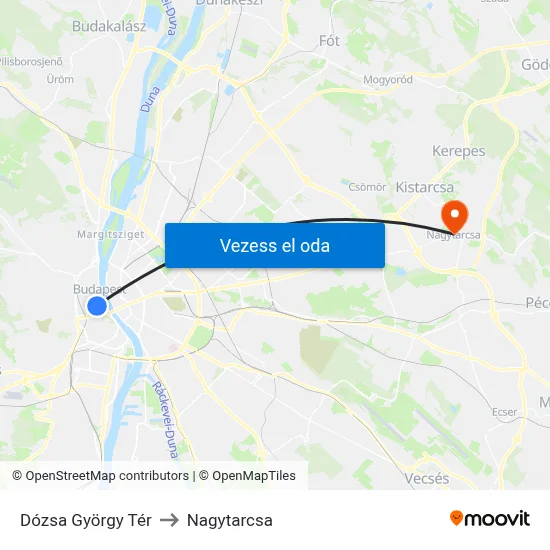Dózsa György Tér to Nagytarcsa map