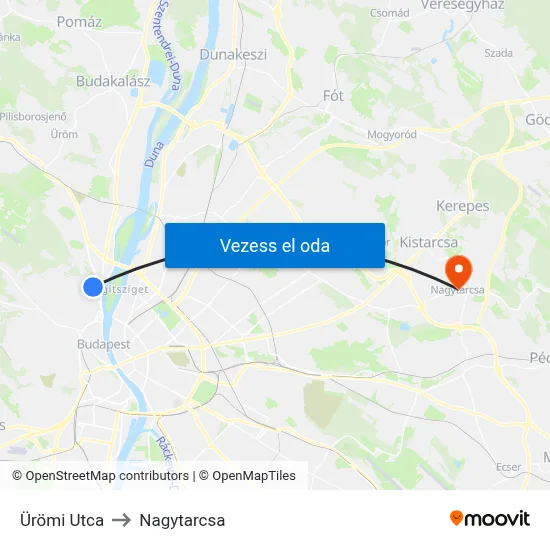 Ürömi Utca to Nagytarcsa map