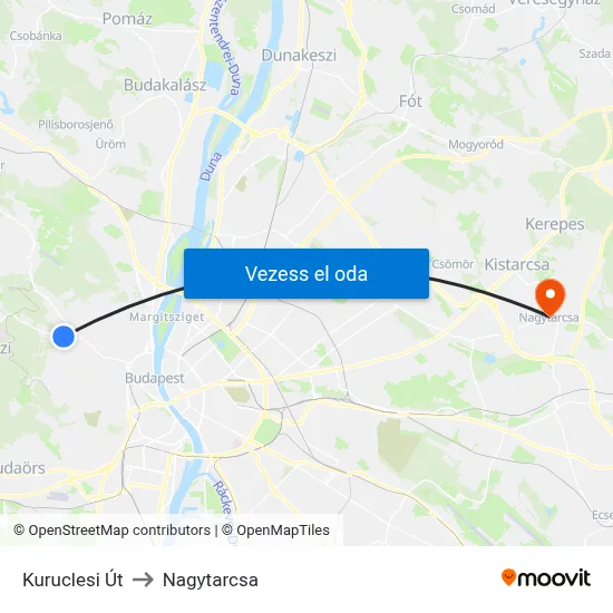 Kuruclesi Út to Nagytarcsa map