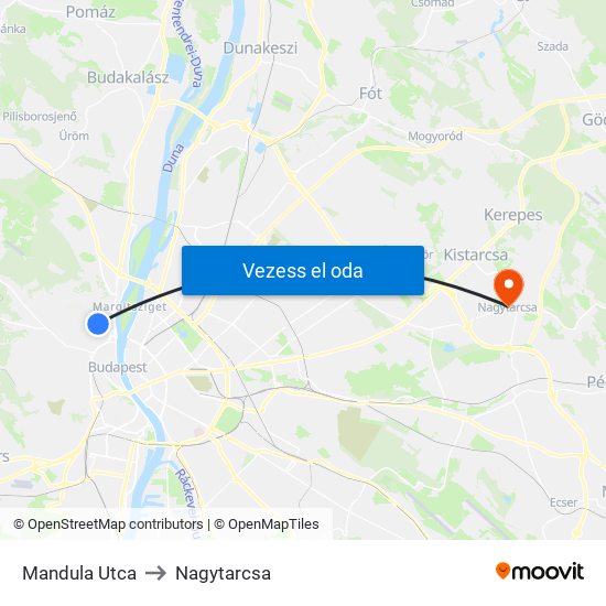 Mandula Utca to Nagytarcsa map