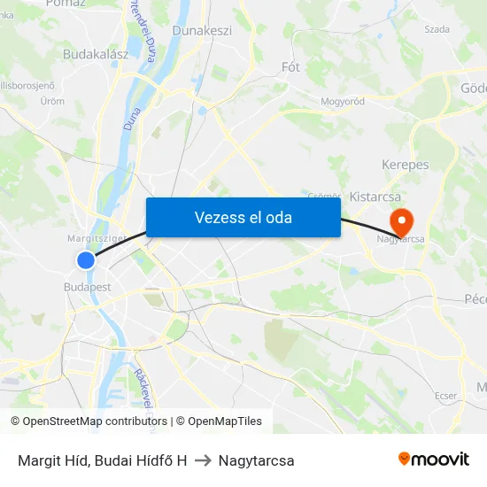 Margit Híd, Budai Hídfő H to Nagytarcsa map