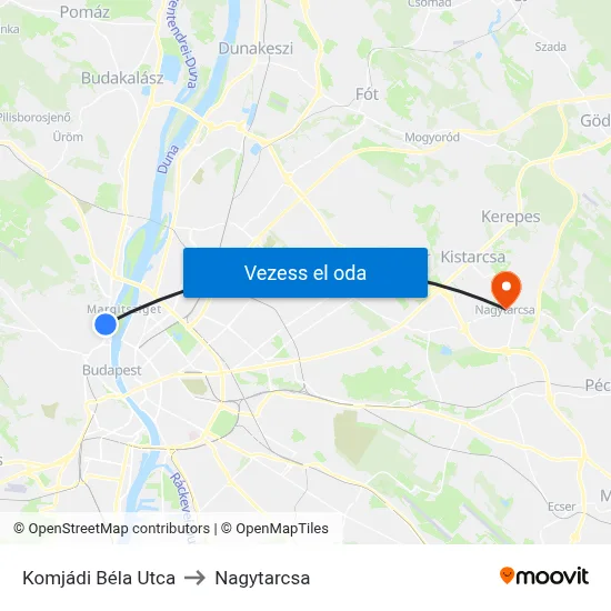 Komjádi Béla Utca to Nagytarcsa map