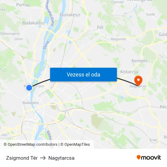 Zsigmond Tér to Nagytarcsa map