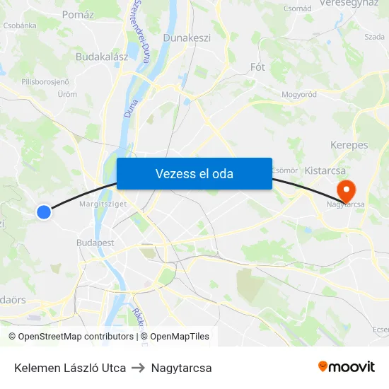 Kelemen László Utca to Nagytarcsa map
