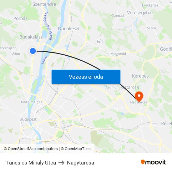 Táncsics Mihály Utca to Nagytarcsa map