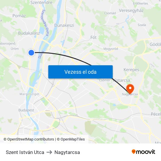 Szent István Utca to Nagytarcsa map