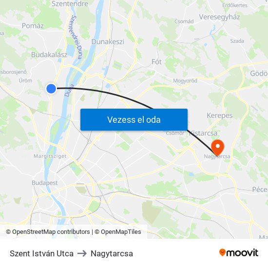Szent István Utca to Nagytarcsa map