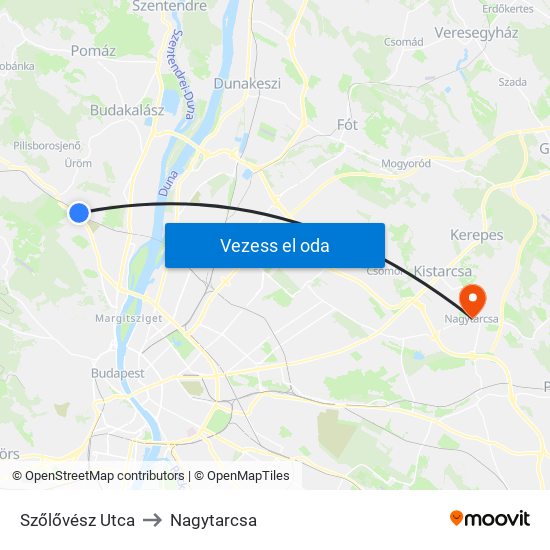 Szőlővész Utca to Nagytarcsa map