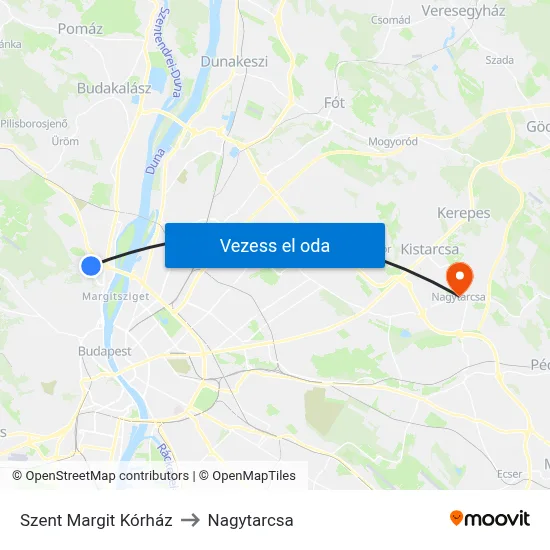 Szent Margit Kórház to Nagytarcsa map