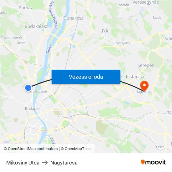 Mikoviny Utca to Nagytarcsa map