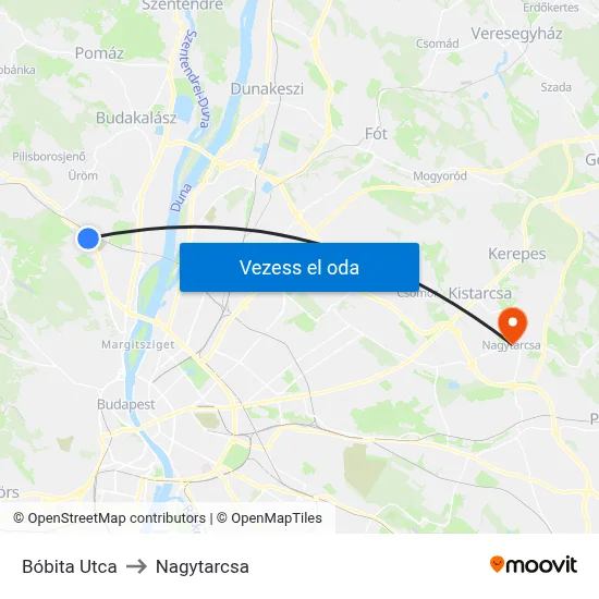 Bóbita Utca to Nagytarcsa map