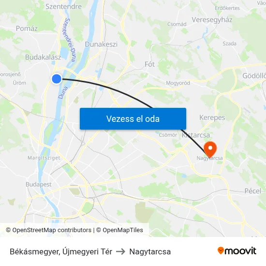 Békásmegyer, Újmegyeri Tér to Nagytarcsa map
