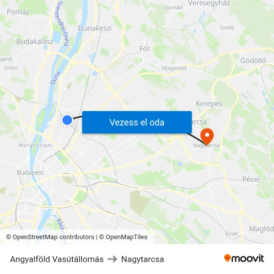 Angyalföld Vasútállomás to Nagytarcsa map