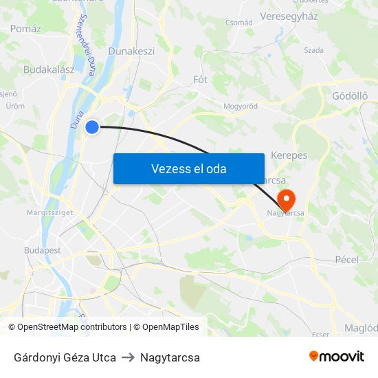 Gárdonyi Géza Utca to Nagytarcsa map