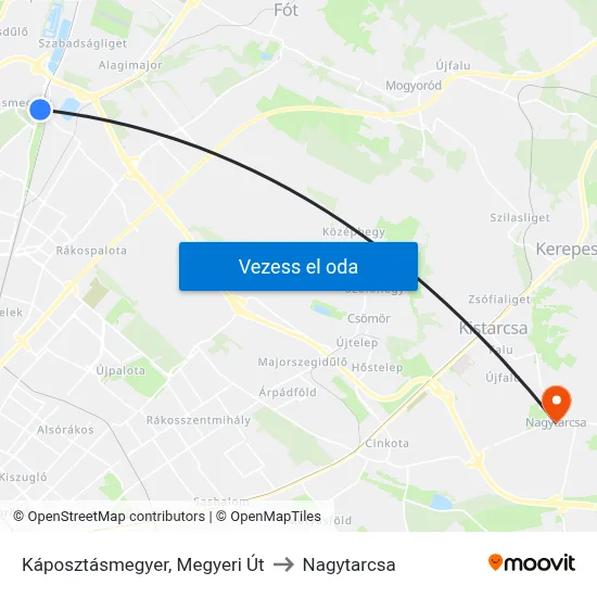 Káposztásmegyer, Megyeri Út to Nagytarcsa map