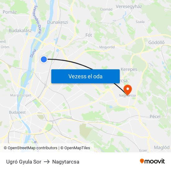 Ugró Gyula Sor to Nagytarcsa map