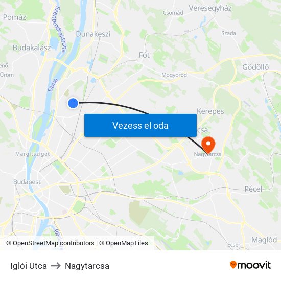 Iglói Utca to Nagytarcsa map