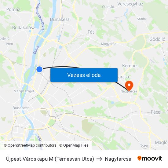 Újpest-Városkapu M (Temesvári Utca) to Nagytarcsa map