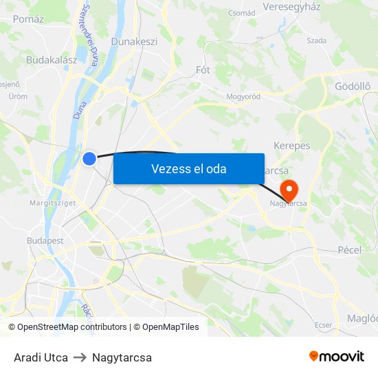 Aradi Utca to Nagytarcsa map