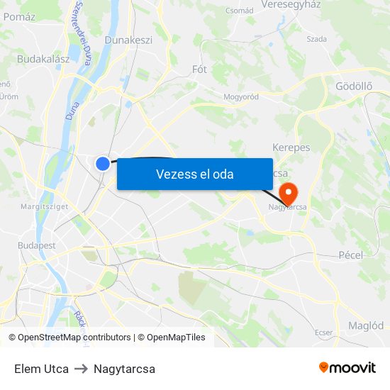 Elem Utca to Nagytarcsa map