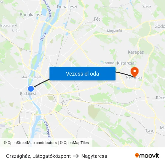 Országház, Látogatóközpont to Nagytarcsa map