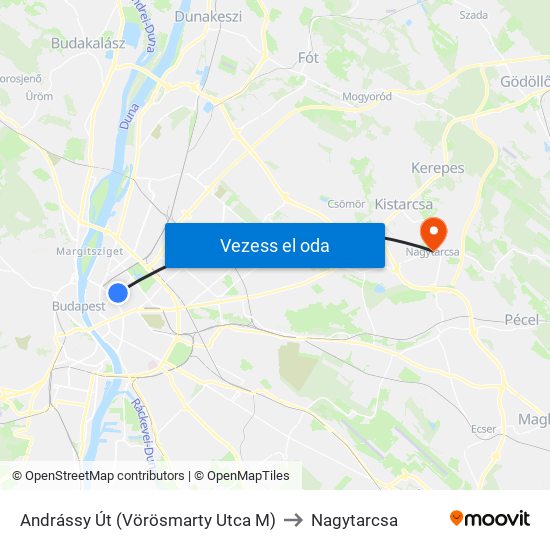 Andrássy Út (Vörösmarty Utca M) to Nagytarcsa map