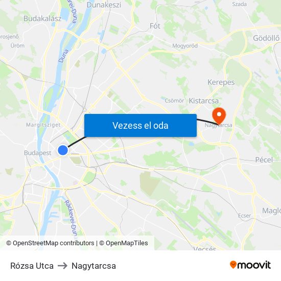 Rózsa Utca to Nagytarcsa map