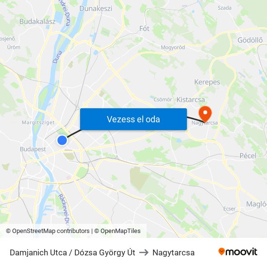 Damjanich Utca / Dózsa György Út to Nagytarcsa map